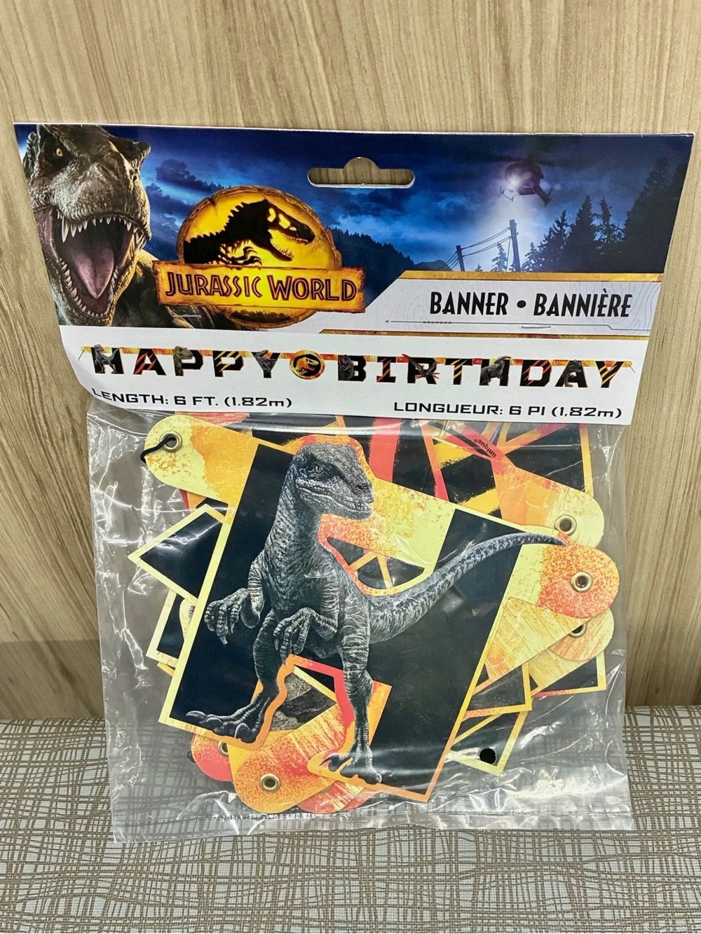 🍭$5🍭 NEW JURASSIC WORLD Banner Happy Birthday 1ct Orange Black Gray
